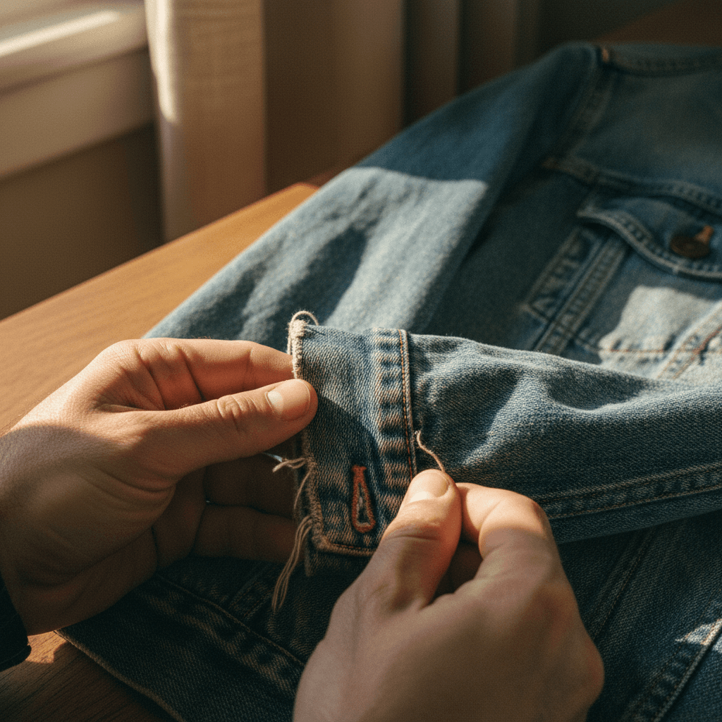 New denim jacket with patched elbow detail