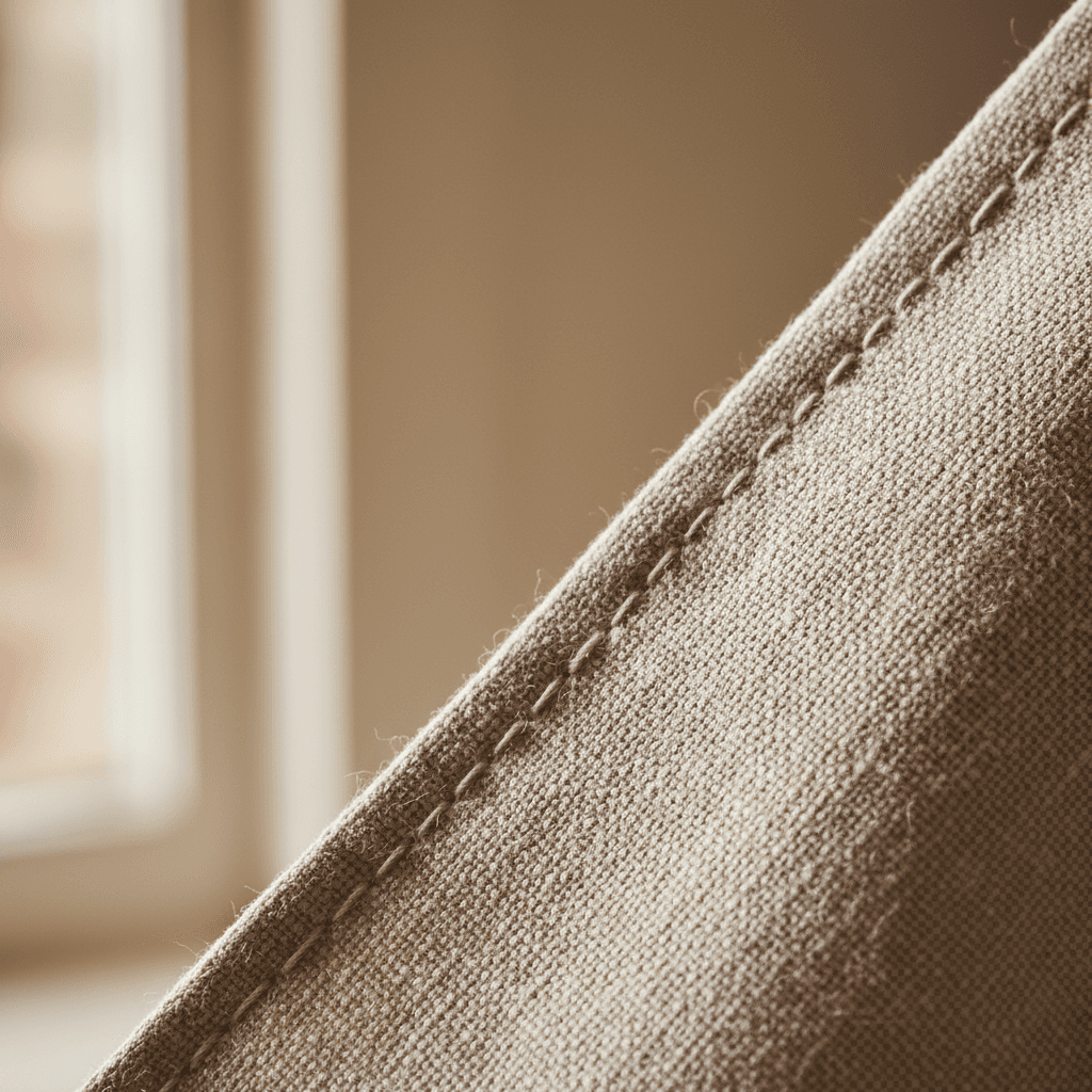 Hand-stitched shoulder seam on linen dress
