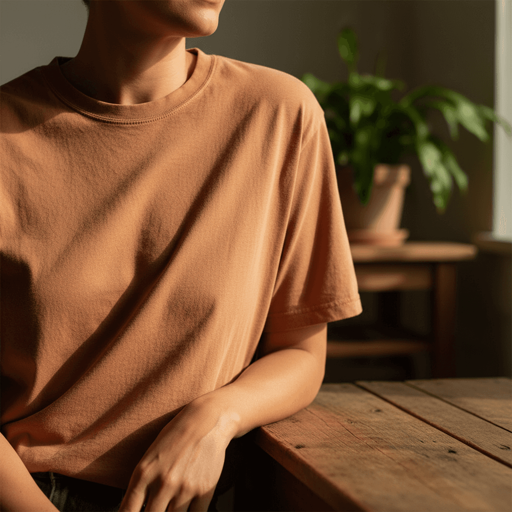 Cream cotton shirt on wooden counter